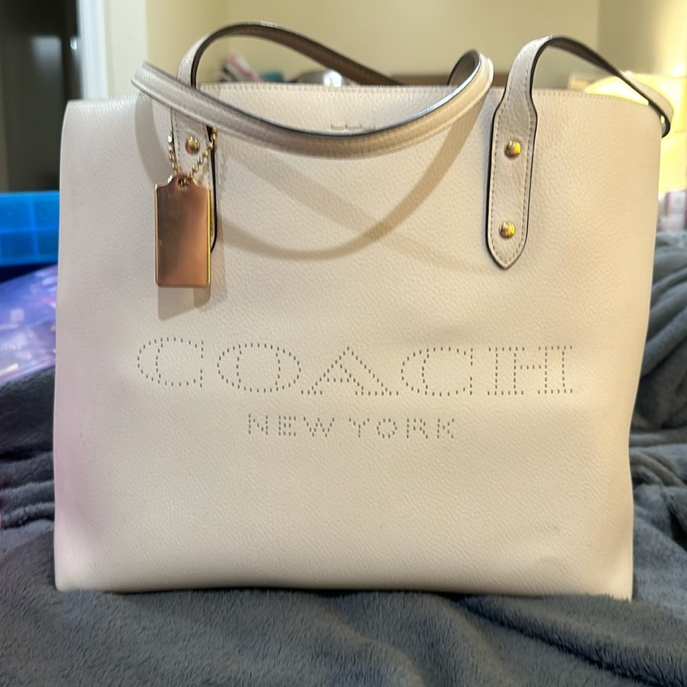 Authentic Coach white and brown tote